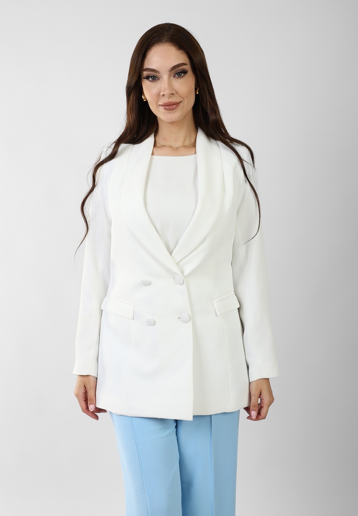double-breasted crepe blazer - white