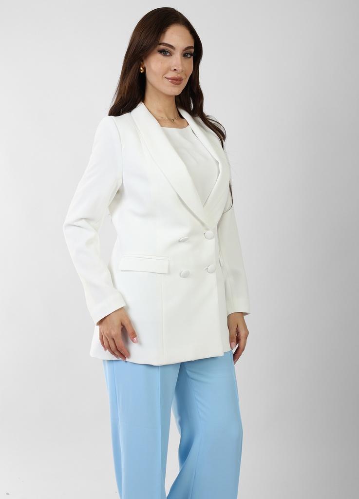 double-breasted crepe blazer - white