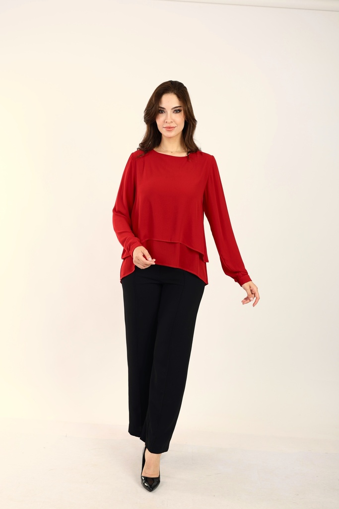 two layered chiffon blouse - Red