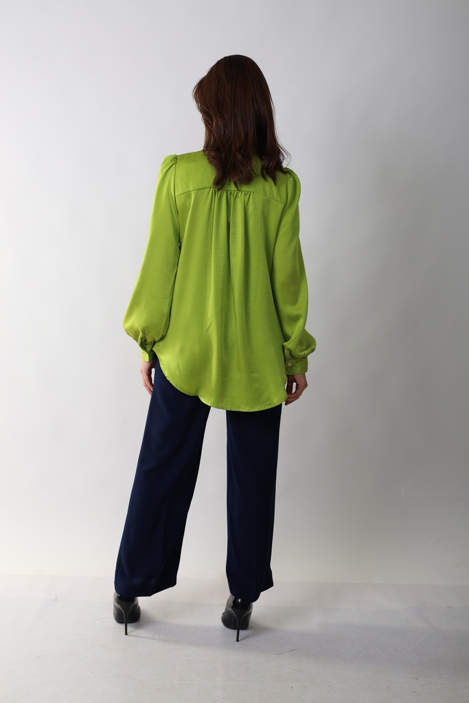 Bow Tie Blouse -Satin Lime Green 