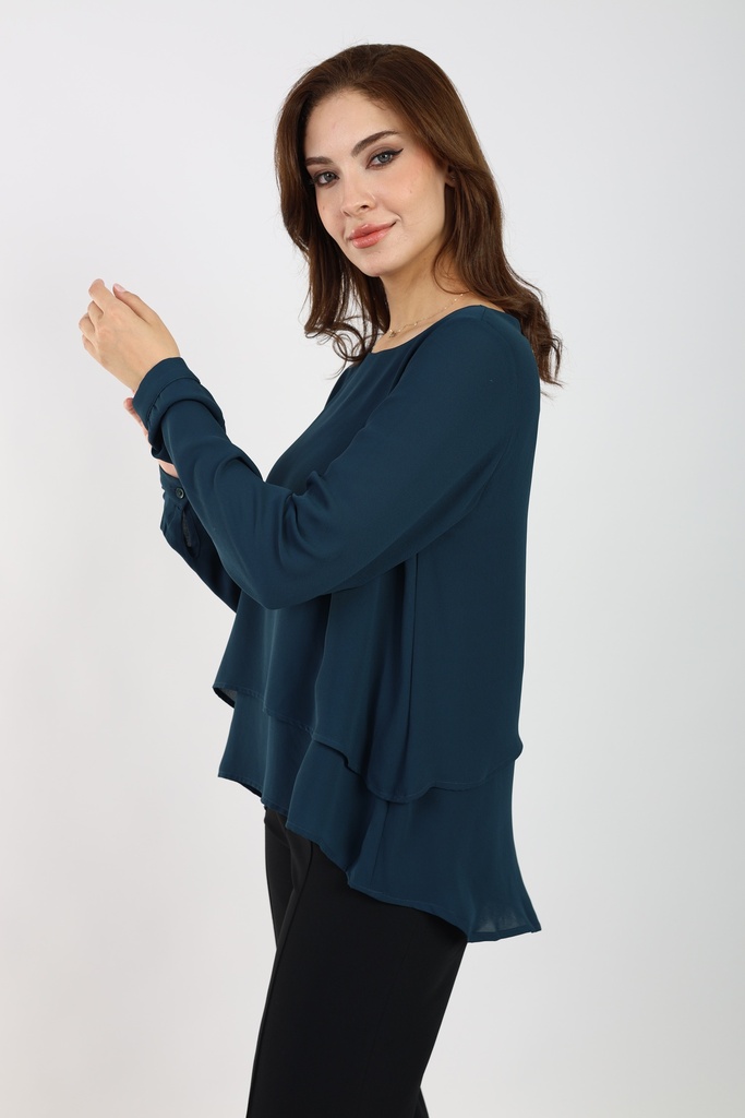 Two Layered Chiffon Blouse - Teal Blue