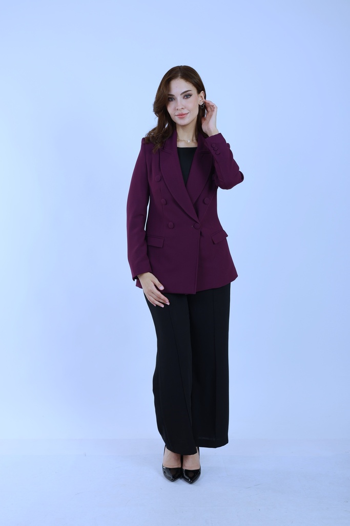 Double Breasted Crepe Blazer - Dark Purple