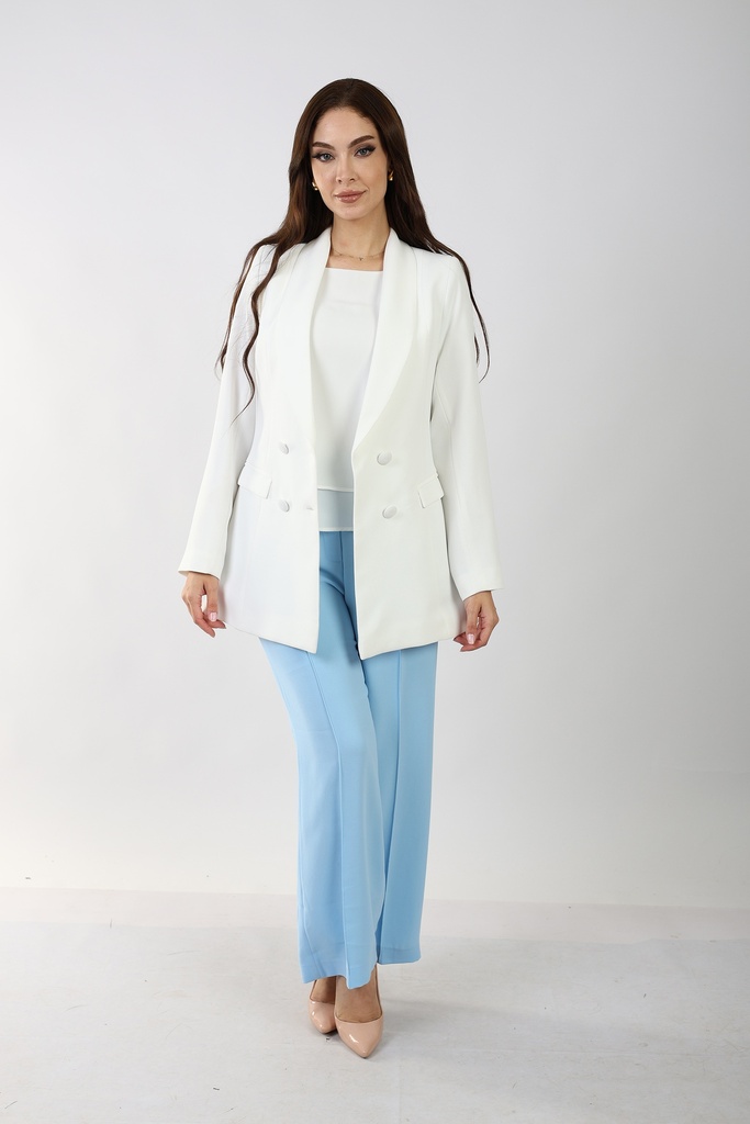 double-breasted crepe blazer - white