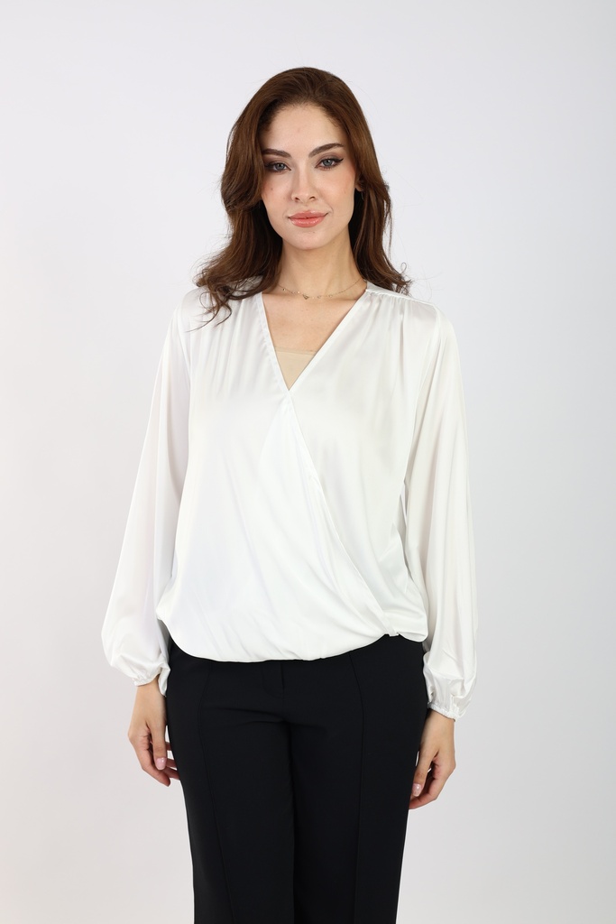 Wrap Satin Blouse -White
