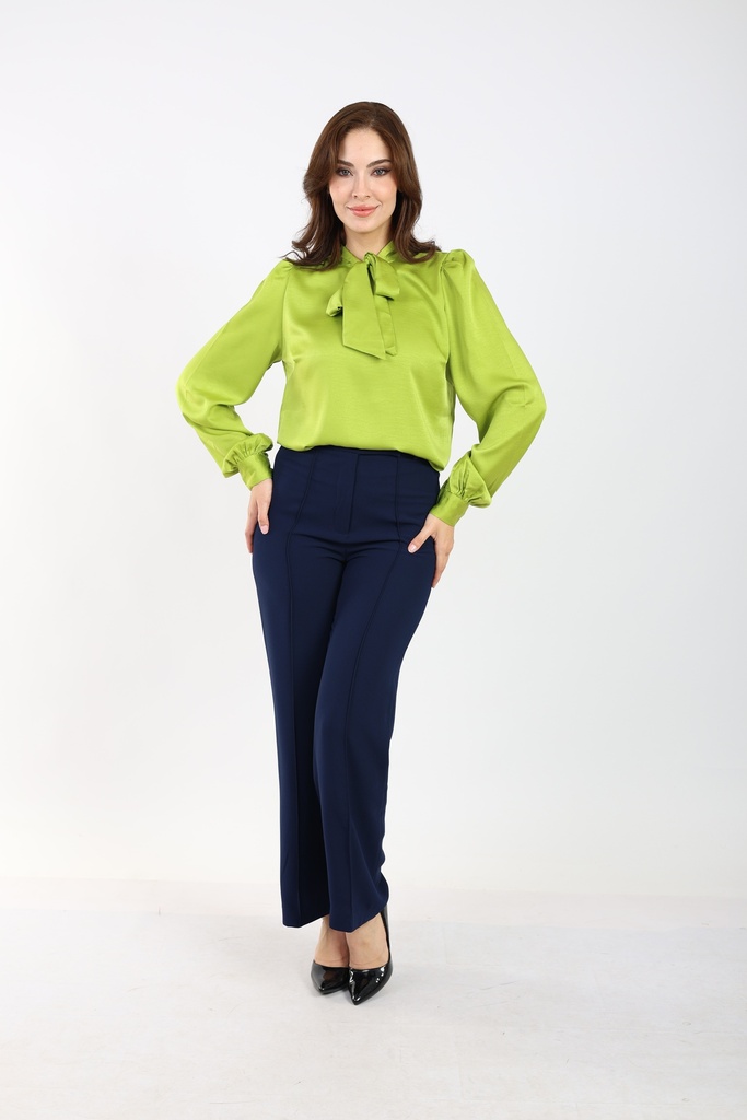 Bow Tie Blouse -Satin Lime Green 