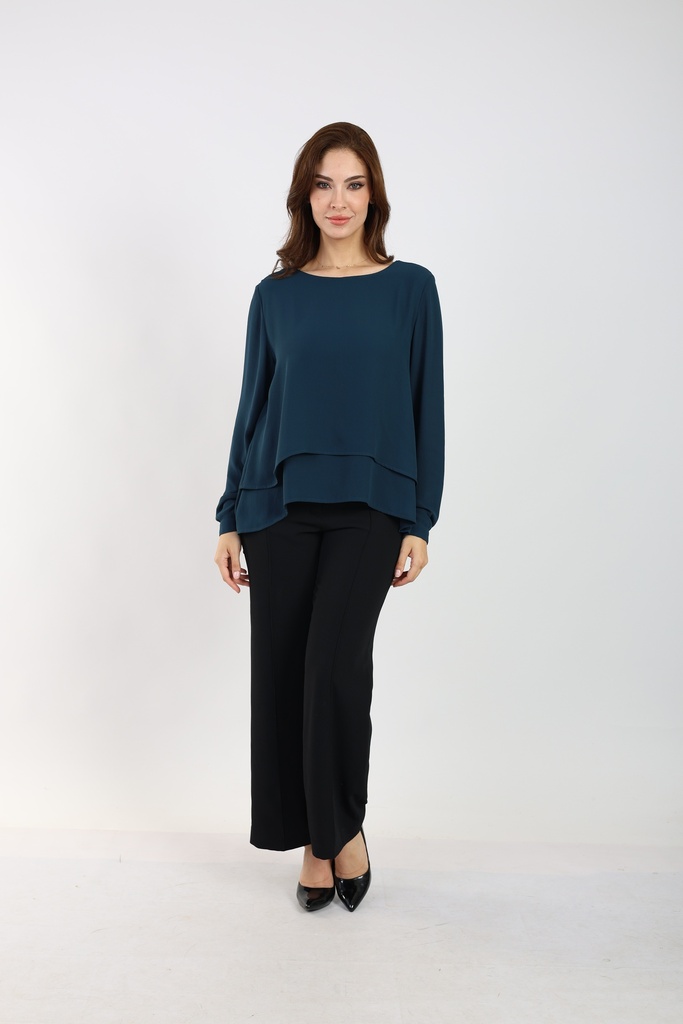 Two Layered Chiffon Blouse - Teal Blue