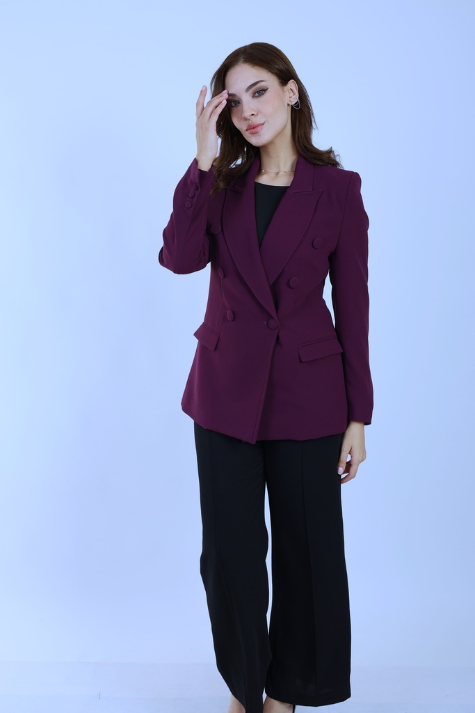 Double Breasted Crepe Blazer - Dark Purple