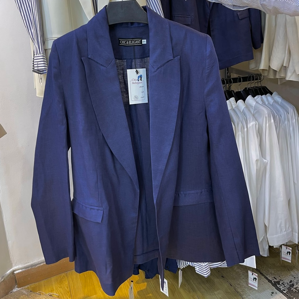 Pure linen fitted blazer -navy blue