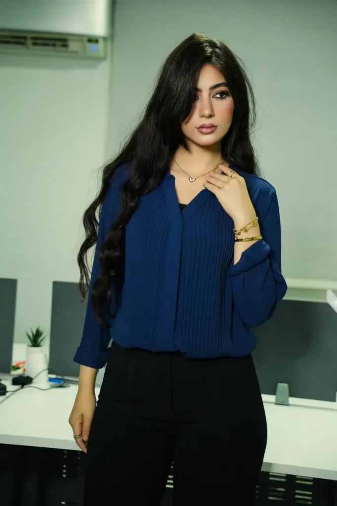 Classic Pleated Blouse Navy Blue