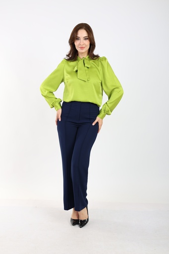 Bow Tie Blouse -Satin Lime Green 